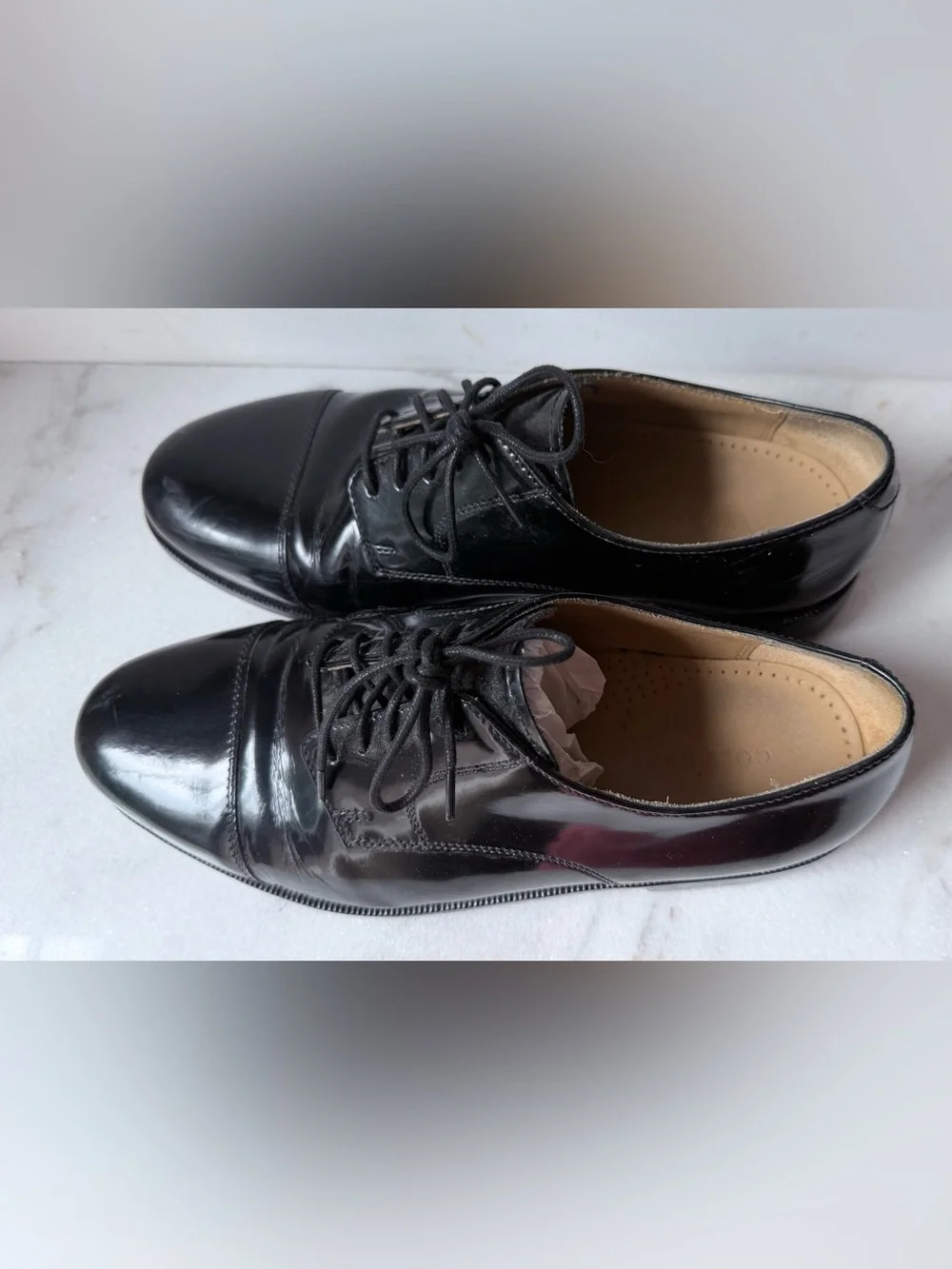 Cole Haan Men's Caldwell cap toe oxfords in black patent leather